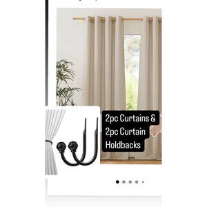 2 pc Linen Curtains Privacy with Light Filtering incld 2 pc Holdbacks Angora-Tan